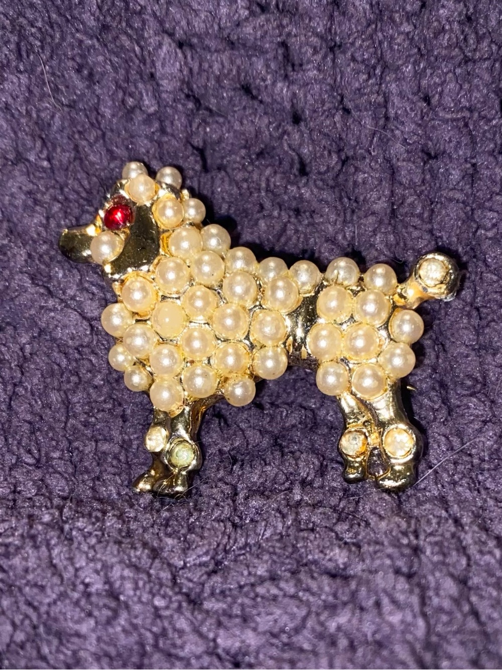 2/$30 Vintage Poodle Sock Hop 1960’s 1.25" Lapel Pin Gold Faux Pearl Rhinestone